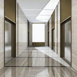 modern steel elevator lift lobby in business hotel with luxury design near corridor